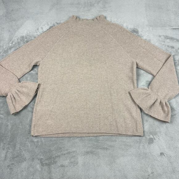 Banana Republic Size XL Womens Tan Wool Cashmere Blend Mock Neck Ribbed Sweater - Picture 2 of 7
